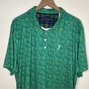 William Murray Green Yellow All Over Print Polo Geo Size XL Golf Office AOP